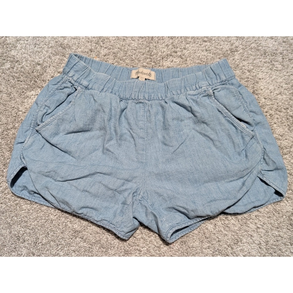Madewell Shorts Women XXS Blue Chambray Cotton Elastic Waist Pull On Summer